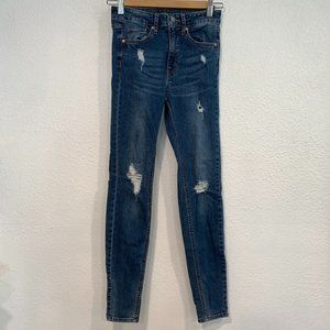Wild Fable Highest Rise Skinny Jeans Blue Stretch Distressed Holes 24x28 Size 00